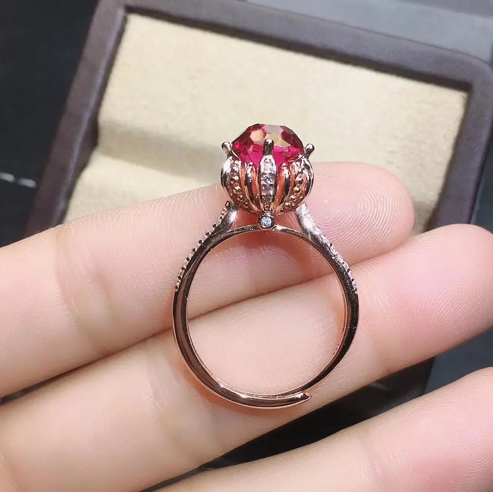 Piękny czerwony topaz pierścień kobieta biżuteria srebrna dobry szlif okrągły 925 srebro naturalny kamień partii prezent na urodziny sprzedaż
