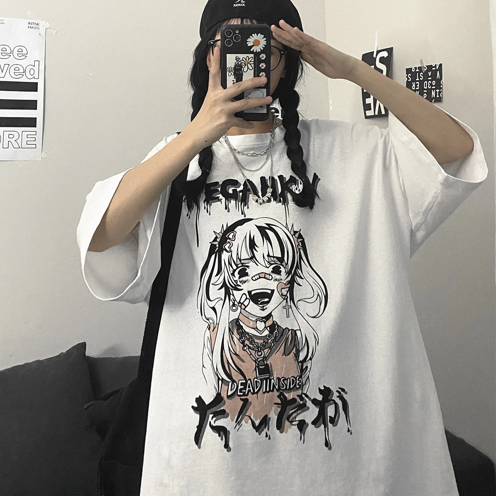 WHOHOLL Women T-shrit Summer Cartoon Print Casual Harajuku Short Sleeve T-shirt Loose Unisex Tshirts For Couples 2021 Fashion