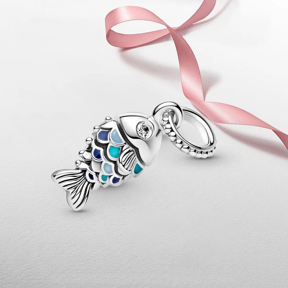 Nowy srebrny urok Niebieski Wagi Ryby Spędzać czas Urok wisiorek Fit Oryginalny Pandora Bransoletki dla kobiet biżuteria letni prezent