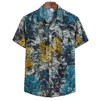 Lato Czystej Bawełny Męskie Hawajska Koszula Temat Nadrukiem Krótki Rękaw Duży Rozmiar USA Hawaje Kwiat Mężczyźni Plaża Kwieciste Koszule harujuku