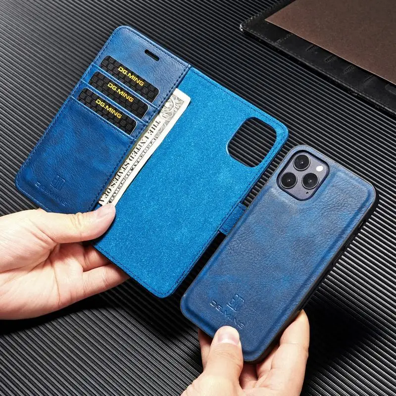 Urządzony w luksusowym Etui dla iPhone 12 Mini Pro Max Case Flip Wallet Magnetic 2 IN 1 Luxury Original Leather + PC Hard Back Cover