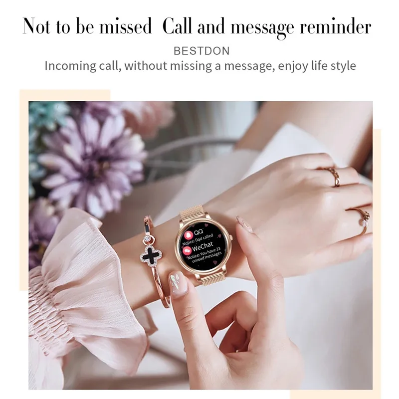 MK20 Smart Watch Full Touch Control Round Screen Fashion Women Smartwatch Lady Health Tracking For iOS Android