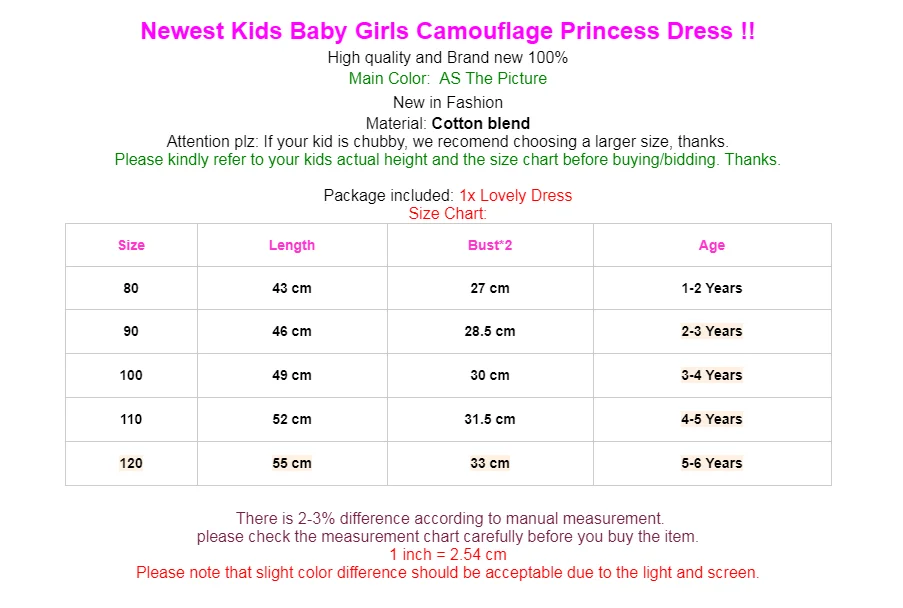 1-6Y New Toddler Infant Fashion Kids Child Baby Girls Camouflage Print Casual Dress Long Sleeve Party Dress