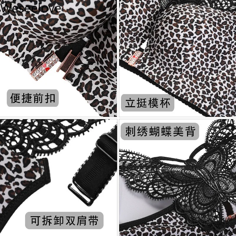 Weseelove Leopard Push Up Bralette Plus size Biustonosze dla Kobiet Seksowna Bezszwowe Bielizna Super Rozmiar Biustonosz Przednie Zamknięcie Bielizna M25-1
