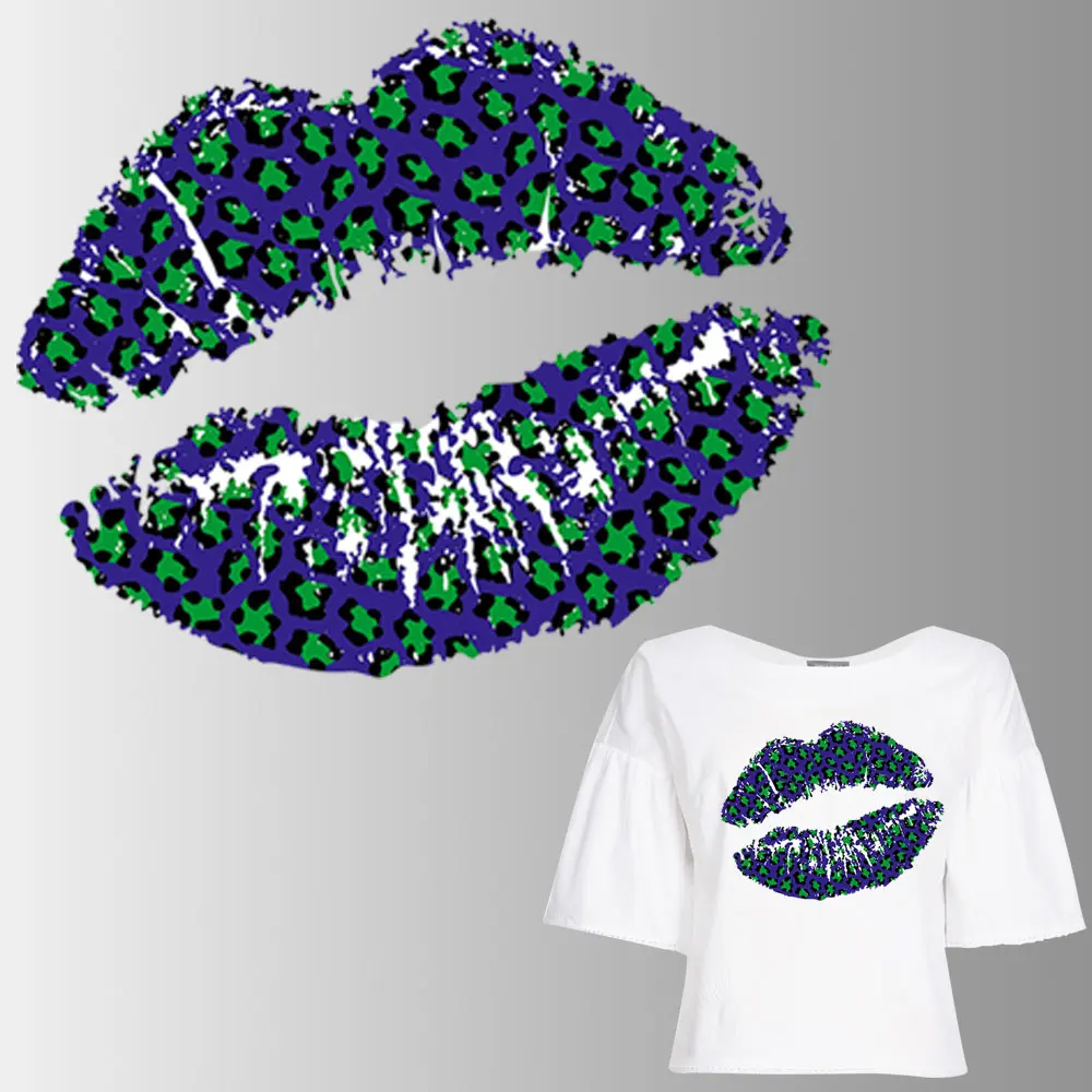 Leopard Print Lips Thermo-sticker DIY Clothing Accessories Heat Transfer Thermal Patches Iron-On Transfers For Clothes T-shirt