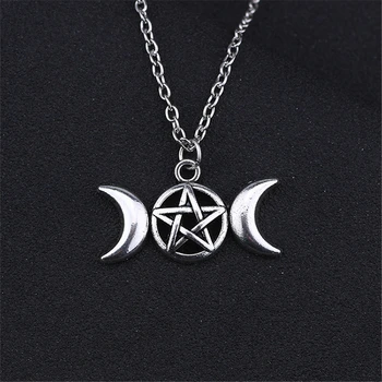 Potrójny Księżyc Bogini Wicca Czary Pentagram Naszyjnik Charms Księżyc Pentagram Wisiorek Biżuteria Stop Metalu Biżuteria