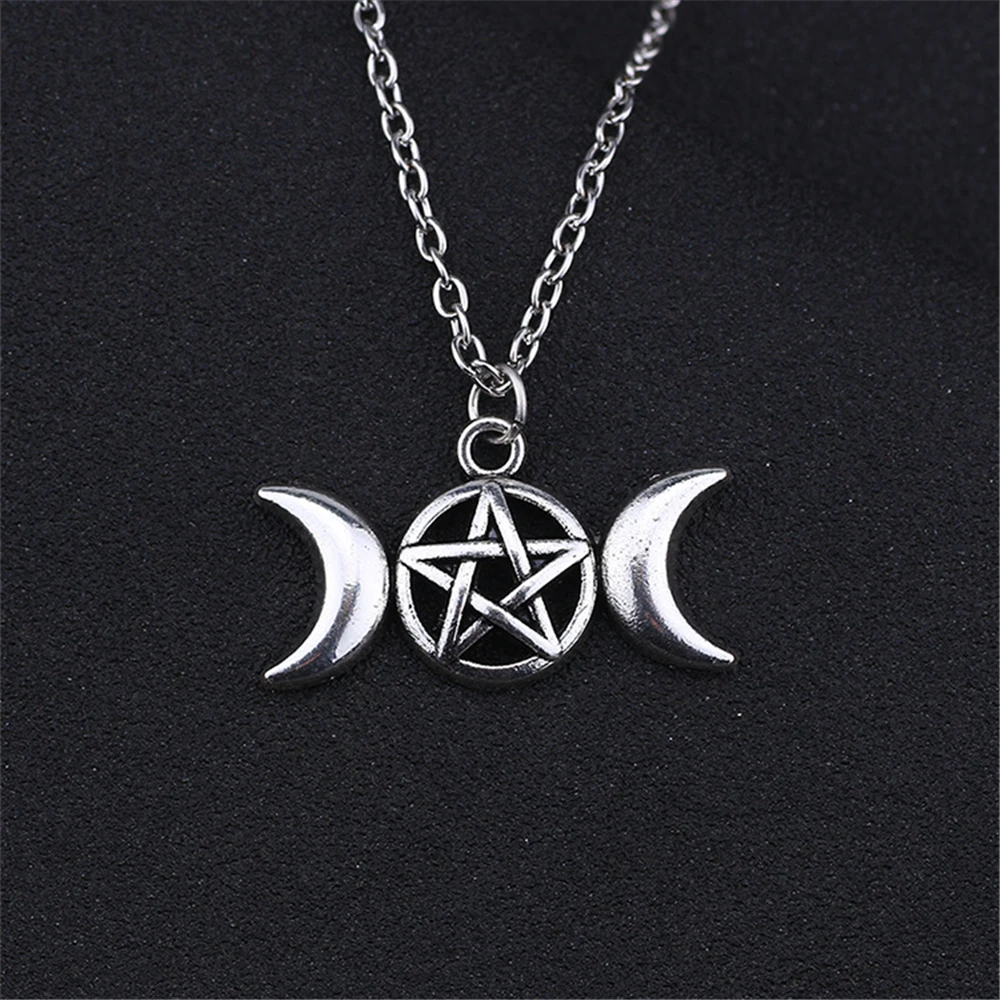 Potrójny Księżyc Bogini Wicca Czary Pentagram Naszyjnik Charms Księżyc Pentagram Wisiorek Biżuteria Stop Metalu Biżuteria