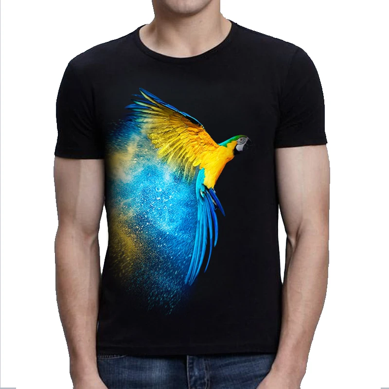 Parrot 3d Zwierzęta sitodruku t-shirt mężczyźni harajuku Lato Bawełna oddychająca koszulka O-neck z długim rękawem Azjatycki rozmiar 6XL trójniki