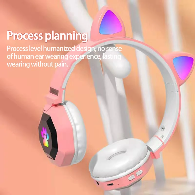 Bezprzewodowe słodkie kocie uszu Słuchawki Bluetooth 5.0 LED zestaw Słuchawkowy stereo muzyczny Kask telefon z mikrofonem lampa Błyskowa Słuchawki dla Dzieci Prezent