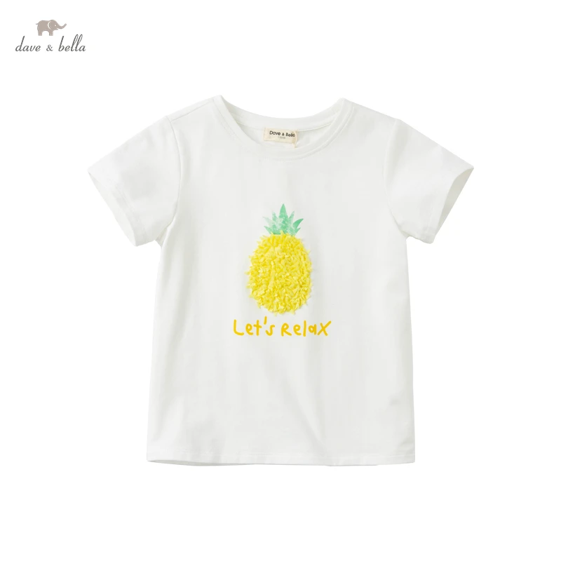 DKY17989 dave bella summer 5Y-13Y kids girls clothes children cartoon embroidery T-shirt girls highquality fashion tees