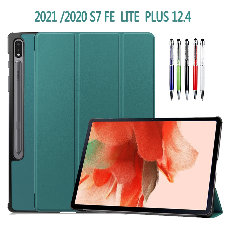 Magnetyczny Składany Futerał do 2021 Samsung Galaxy Tab S7 FE Lite 12.4 5G T730 T736 Klapki skórzane etui Samsung S7 Plus T970 Stand Etui