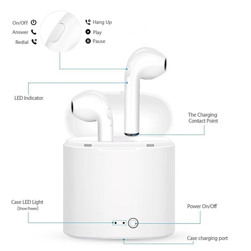 I7s tws Bezprzewodowe Słuchawki, jakość dźwięku w słuchawkach Słuchawki Bezprzewodowe Bluetooth Słuchawki Ładowarka pudełko dla Redmi Huawei Iphone Xiaomi