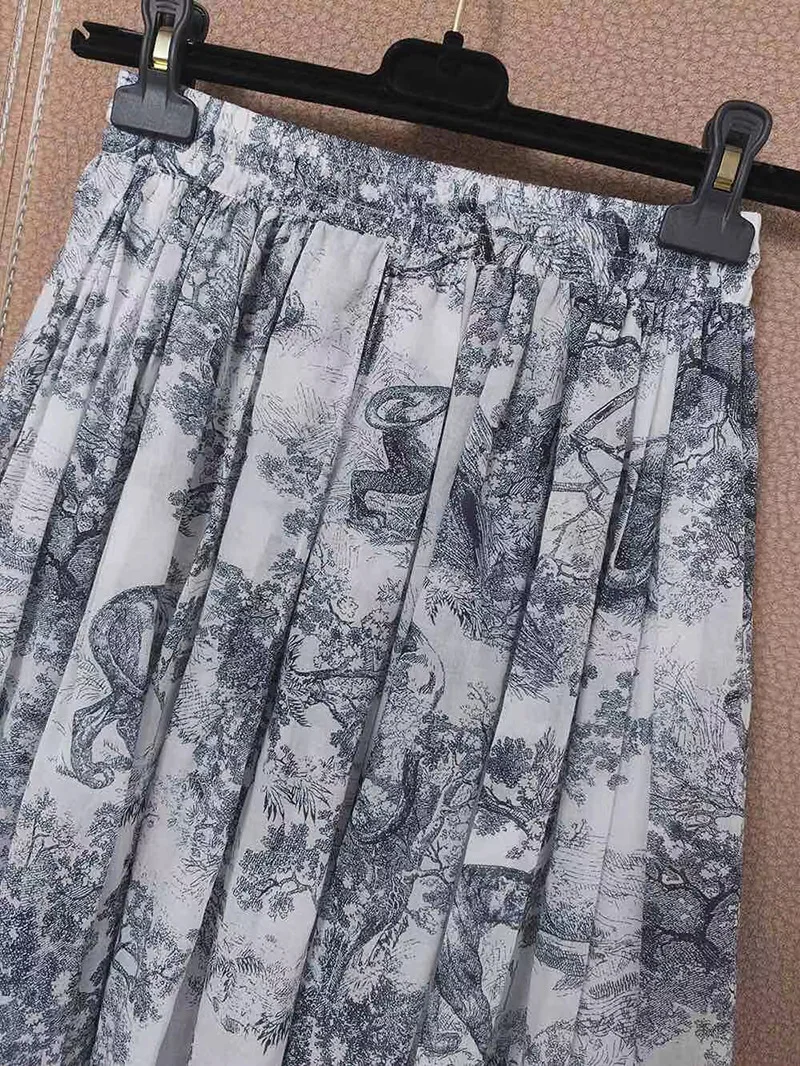 2021 marka kobiet rocznika projektant zwierzęta leśne drukowane długie spódnice sznurowane eleganckie duże bluzy bawełniane spódnice Y537