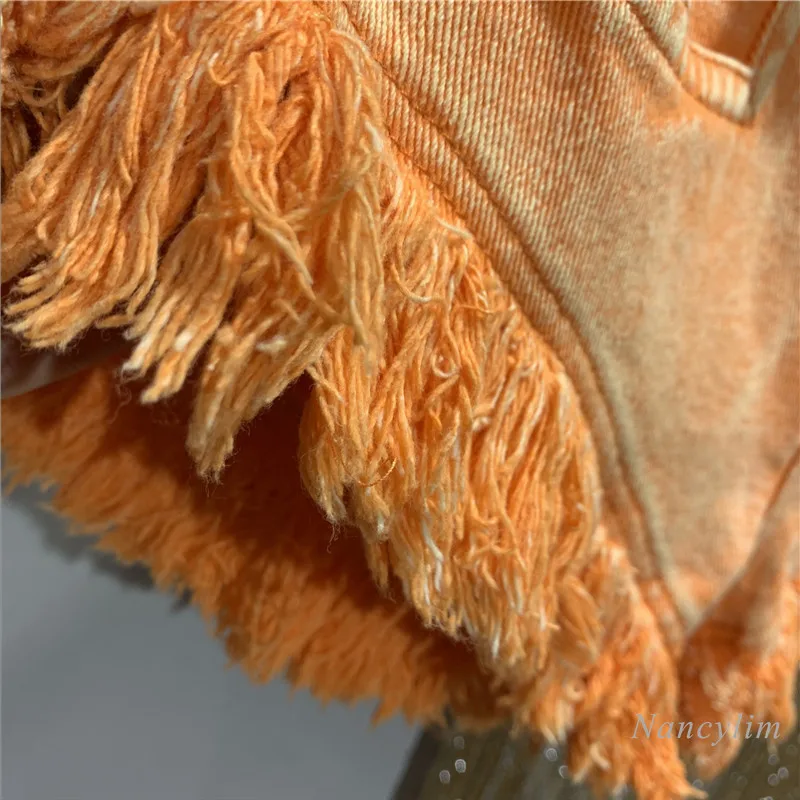 Pomarańczowe Dżinsy dla kobiet 2021 Lato Nowy Niskiej Talii Podarte Pędzelkiem Wyblakłe Spodenki Ciepłe Spodnie Dziewczyny Panie Meble Ubrania Nancylim