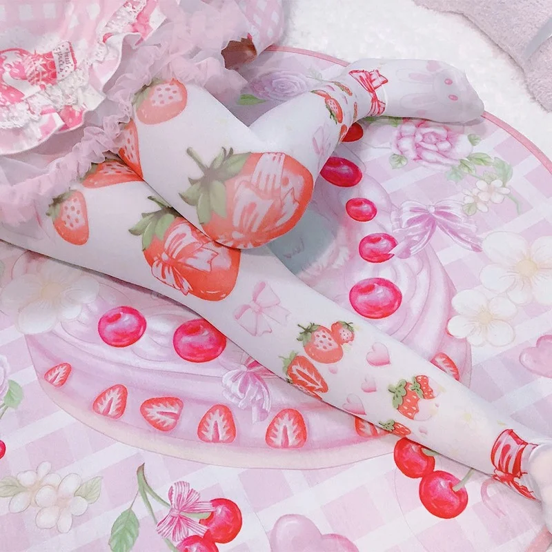 Kawaii Różowy Anime Modne Skarpetki Gotycka Lolita Akcesoria dla Kobiet Dziewczyny Słodkie Truskawki Halloween Pończochy Cosplay Harajuku