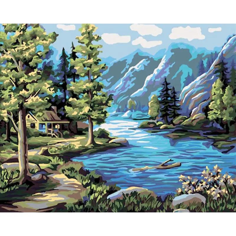 RUOPOTY House on the riverside DIY Painting By Numbers Acrylic Paint Wall Art Picture Painting On Canvas For Room Decoration