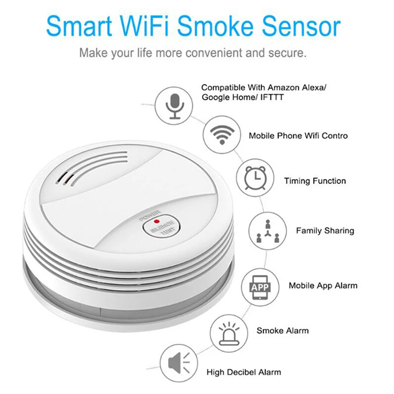 Tuya-Wifi Smart Smoke Detector Wireless Fire Alarm Sensor Control By Tuya App Home Office Smoke Alarm Fire Protection