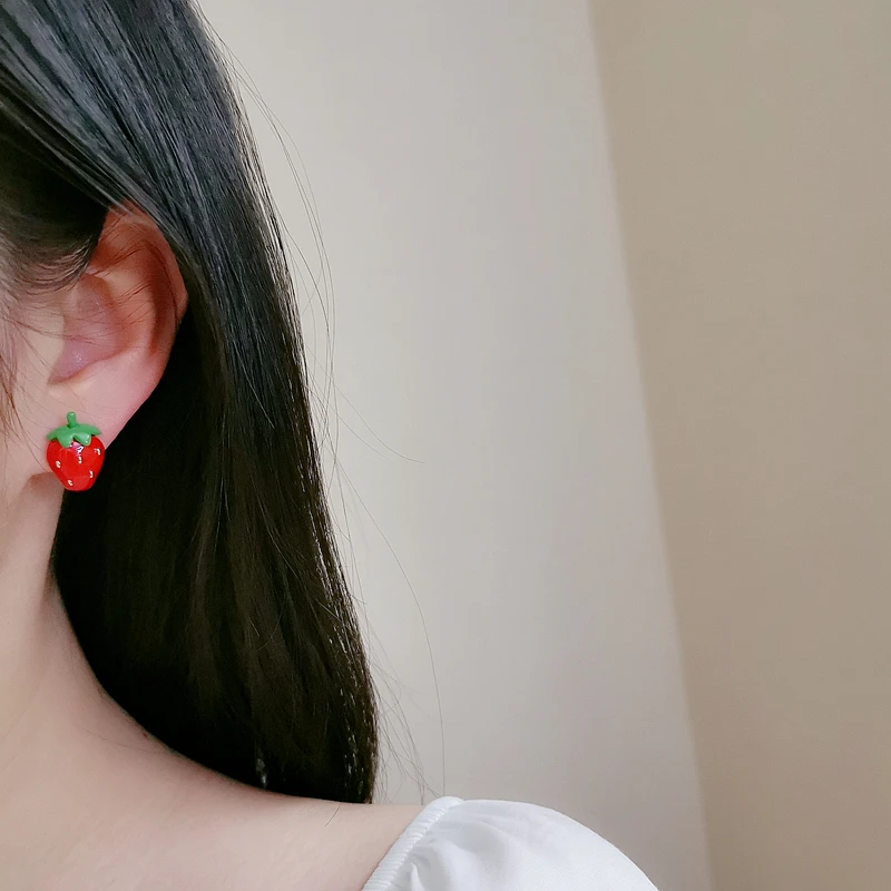 Nowa Moda Koreański Słodkie Słodkie Owocowe Kolczyki Dla Kobiet Dziewczyn Czerwona Truskawka Kolczyki Róże Piękne Wieczorowe Biżuteria Akcesoria Prezenty
