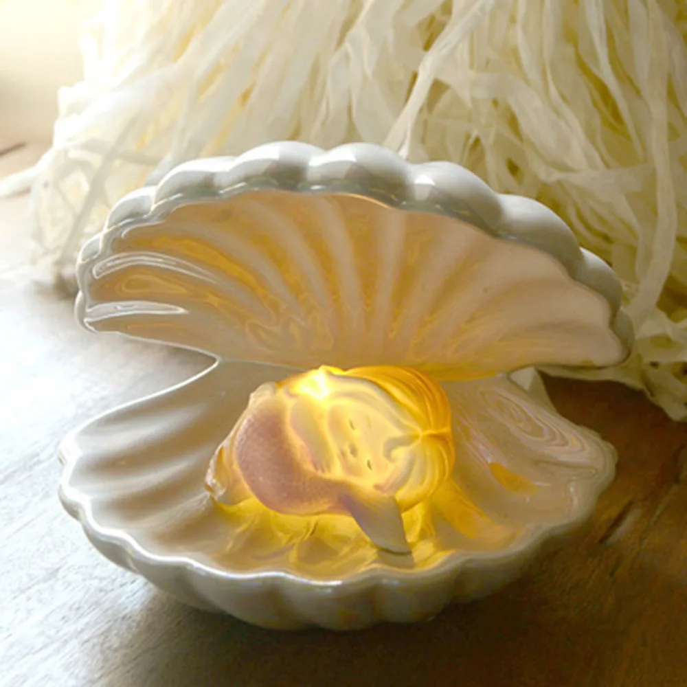 Streamer Mermaid Fairy Shell Night Lamp Japoński Styl Ceramiczna Muszla Perłowa lampka Do Прикроватного dekoracji Domu Świąteczny Prezent