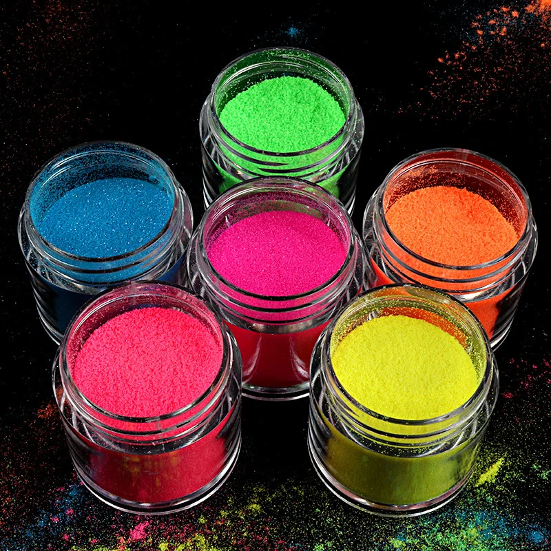 Paznokci Fluorescencyjny Kolor 6 Zestaw Rainbow Neon Ultra-Cienki Jasny, Świetlisty Cukier Pył do Paznokci Ozdoby blaszki