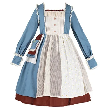 MAGOGO Embroidery Lolita Dress Female New Long-Sleeved Vintage Flower OP Dress With Gift Triangle Scarf Hot