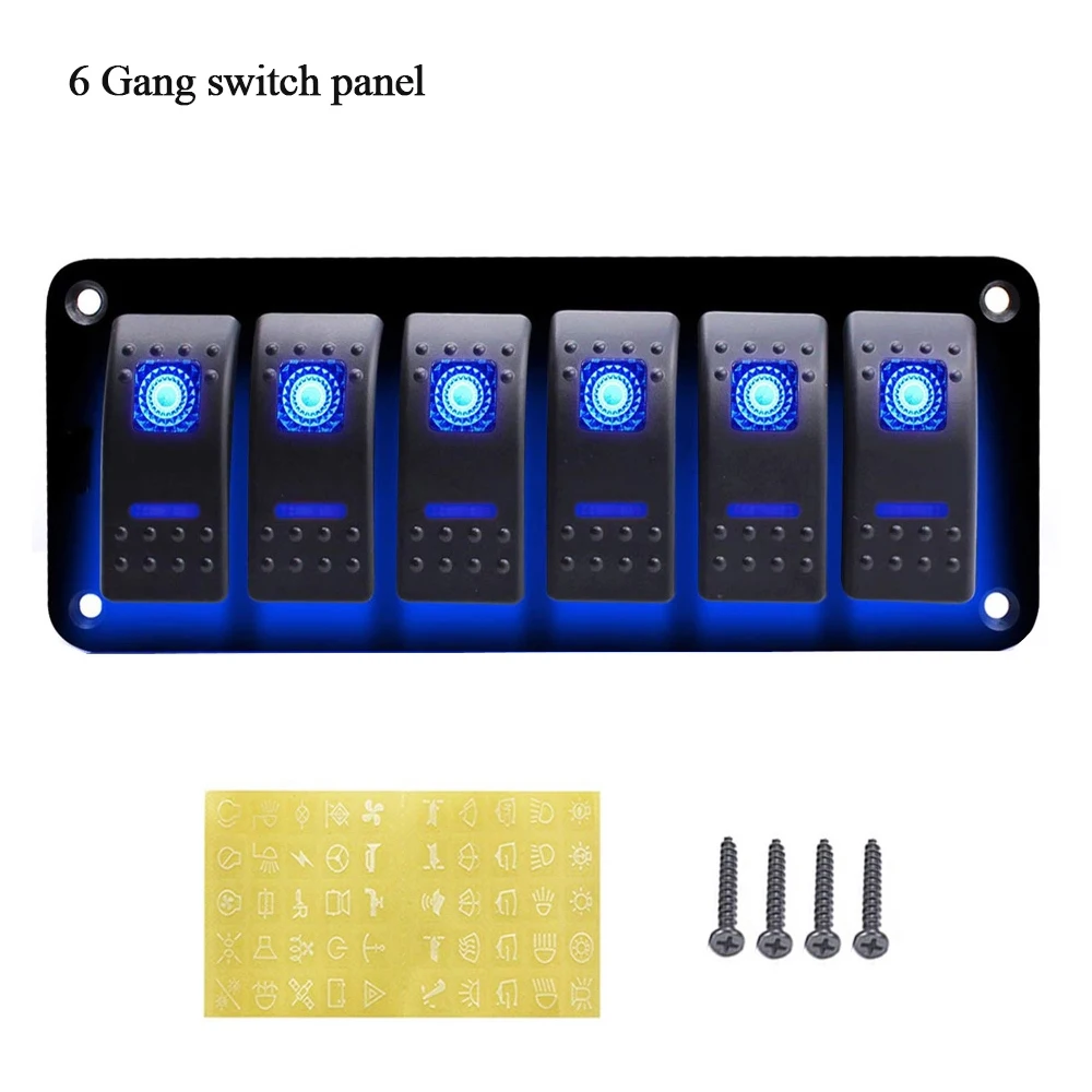 6 Gang Blue LED Light Rocker Switch Panel Automatyczny wyłącznik Łodzi Wodoodporny RV yacht modification accessories switch combination
