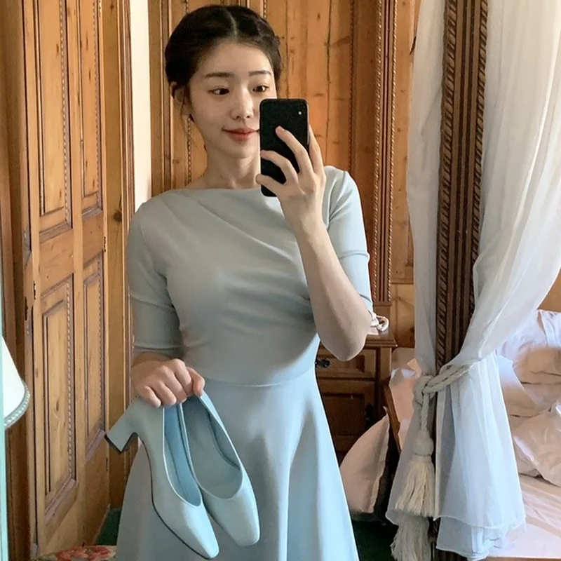 Sukienkę Elagant Bielizna Francuska projektowe Stałe Biurowy Midi sukienka damska Casual Slim Fit Wysoka Talia Koreańskie sukienka Kobiety 2021 Nowy