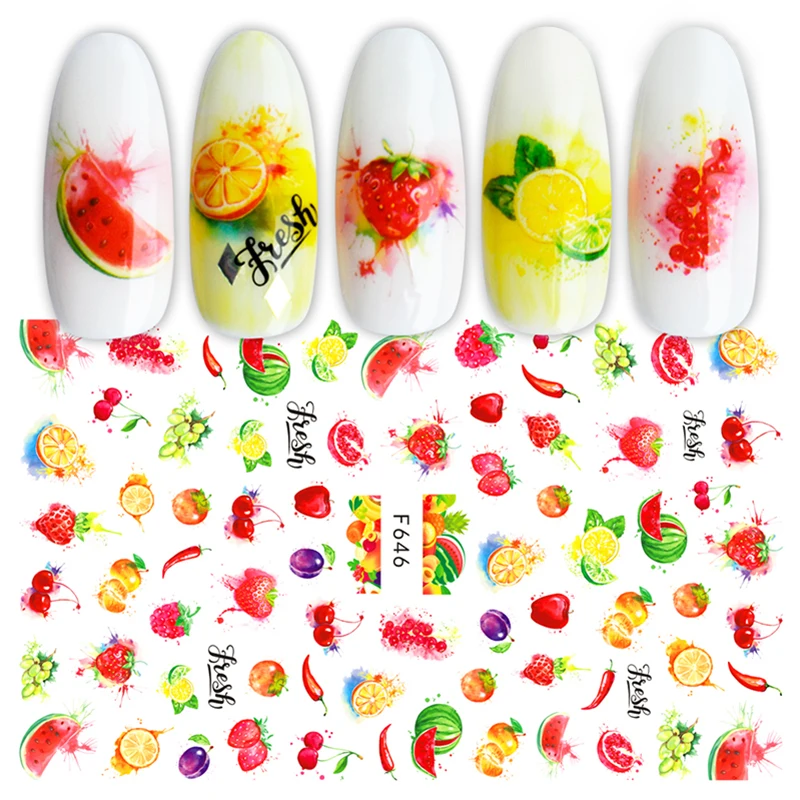 Summer Fruit Series Nail Art Stickers-Naklejki Cytryny Truskawki Arbuz Transmisja Piękny Suwak Paznokci Folii Decoraton