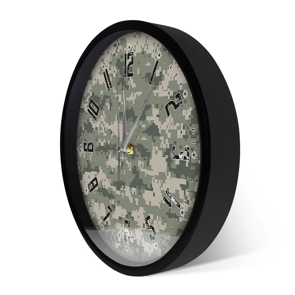 Wall Art Modern Bedroom Silent Wall Clock Army Soliders Camouflage Green Military Hanging Wall Clock Watch Man Cave Camo Decor