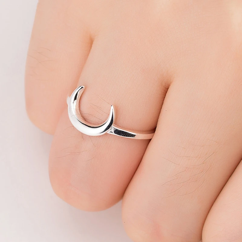 Jisensp Real 925 Srebro Half Moon Pierścienie dla Kobiet Regulowany Półksiężyc Jeleń Róg Pierścionek Zaręczynowy pierścionki Biżuteria Hurtowych
