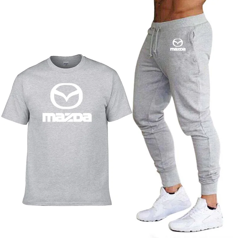 Nowy Letni Męski krótki rękaw Mazda Car Logo Printed casual Highquality Cotton Męska Koszulka+Spodnie Komplet 2szt