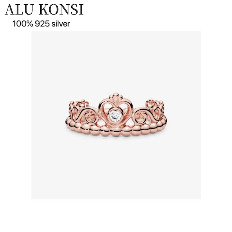 Idealny Oryginalny obiekt, w luksusowym Prawdziwy 925 Srebro panie pierścień Dla Kobiet Różowe złoto kryształ para pierścienie DIY moda Biżuteria ślubna