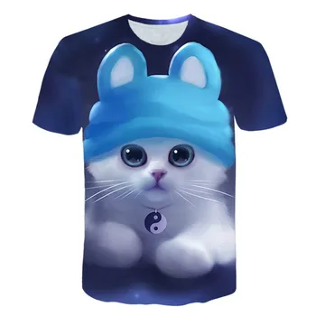 Letnia odzież chłopcy i dziewczęta zwierzęta czarno-biały kot koszulka damska casual zabawa 3D lucky cat koszulka dziecięca odzież wierzchnia