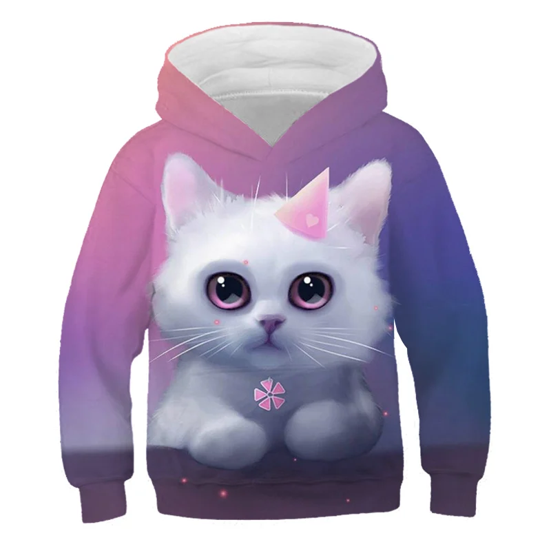 Jesień 2021 3D Cute Cat Kapturem Kids Teen Girls/Boys Bluza Zima Kreskówki dla Dzieci Sweter Płaszcz Z długim Rękawem Odzież Wierzchnia