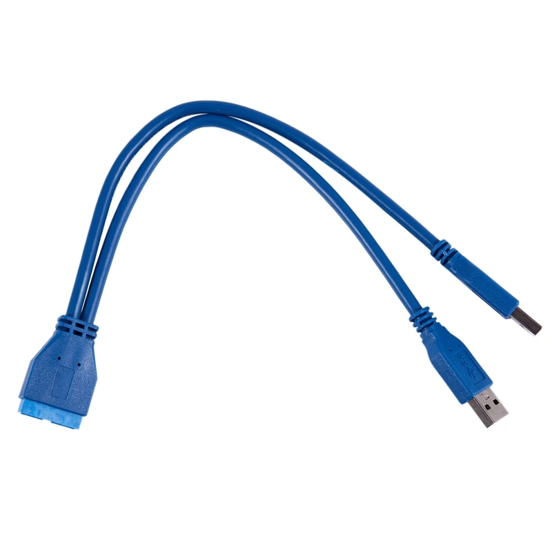 Niebieski 2-Portowy USB 3.0 Typ A Male to 20 Pin Header Męski adapter-Przewód