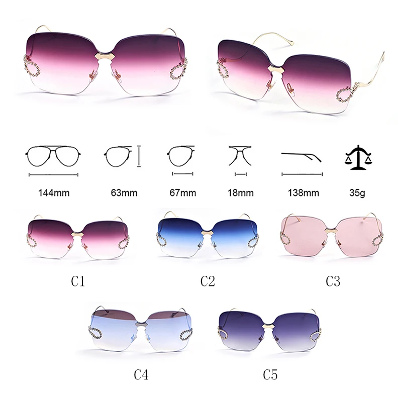 Luksusowe Diamentowe okulary Damskie Kwadratowe okulary Bez Oprawek Moda Damska Rhinestine Eyeglasses Męskie Odcienie Oculos De Sol UV400