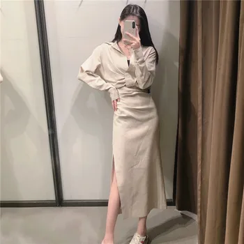 NWOMN Za Linen Blend Plisy Crop Top Women Spring 2021 Fashion Collared Long Sleeve Top Woman High Street Chic Woman Blouse