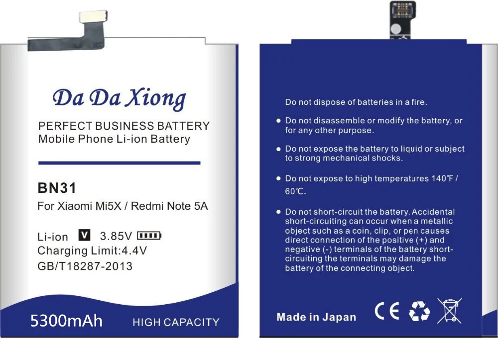 Oryginalny Da Da Xiong Phone Battery BN31 dla Xiaomi Mi 5X Mi5X / Redmi Note 5A / Note 5A Pro 5300mAh Zapasowe Baterie
