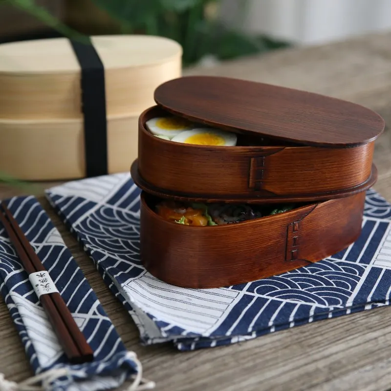 Unibird Podwójny Drewniana podłoga Lunch Box z Torbą dla Dzieci Przedział Bento Box Sushi Pojemnik Do Jedzenia Łyżka Pałeczki Zestaw Naczyń