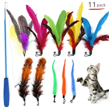 Cat Feather Toy Interactive Feather Teaser Toy Retractable Cat Toys Wand 11 SZT Pet interactive Product