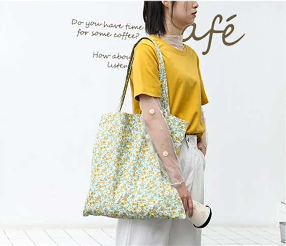 Vinatge Kwiatowy print Letnia Korea Moda Shopper Bag Kobieta Nastolatek Retro na co dzień Tkaniny Top-uchwyt Tania Ekologiczna torba gospodarcza