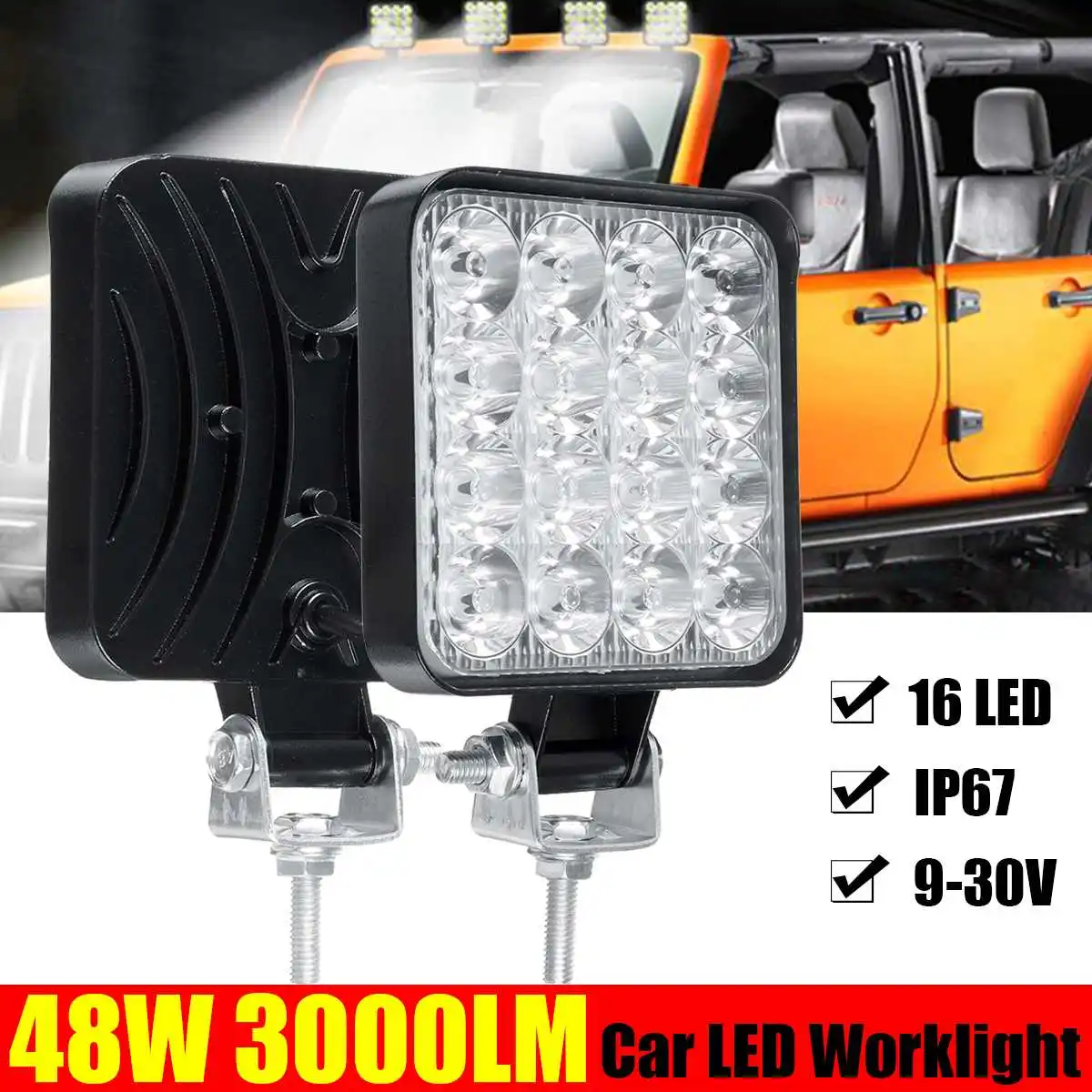 Led light bar 48w Led bar 16barra 4X4 Square Spotlight working lamp led work light 9-30V car light For Car Trucks Koparka