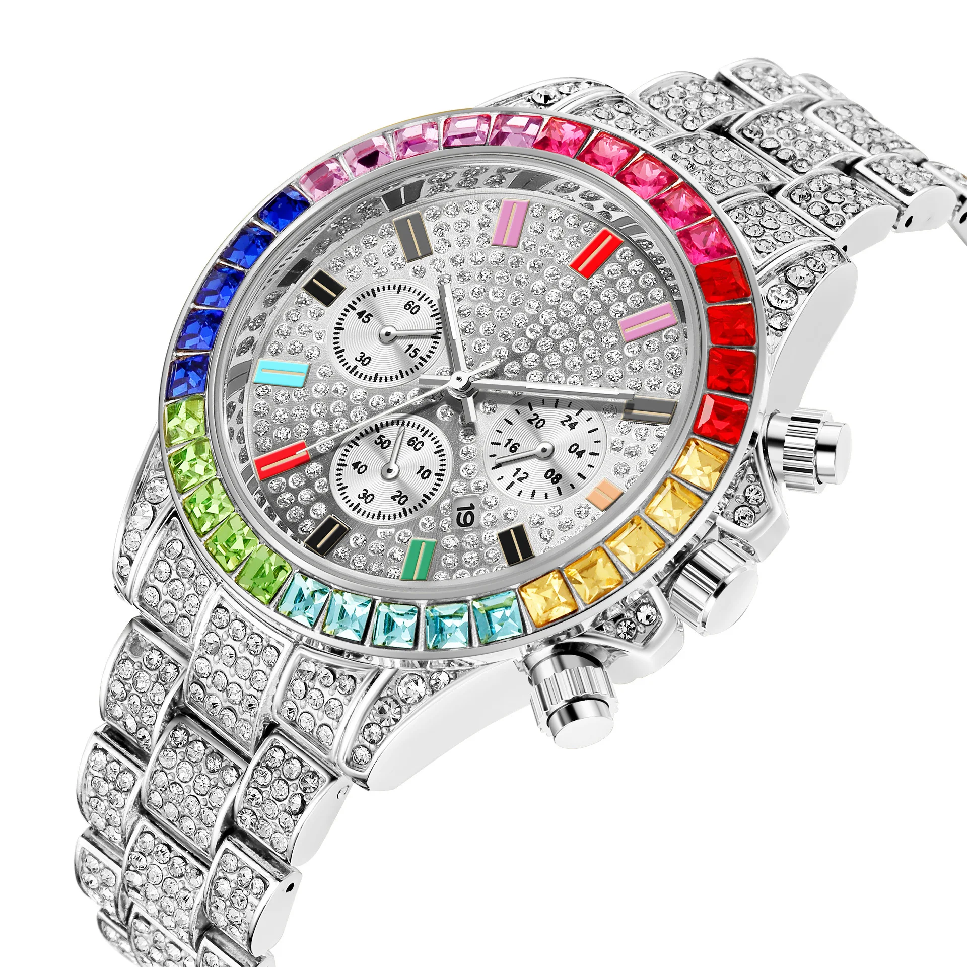 Kolorowe Diamentowe Zegarki Najlepsze Marki dla Mężczyzn Luksusowe Lodowe Złoty Zegarek Hip-Hop Kwarcowy Zegarek Relogio Masculino Męskie Zegarki Reloj