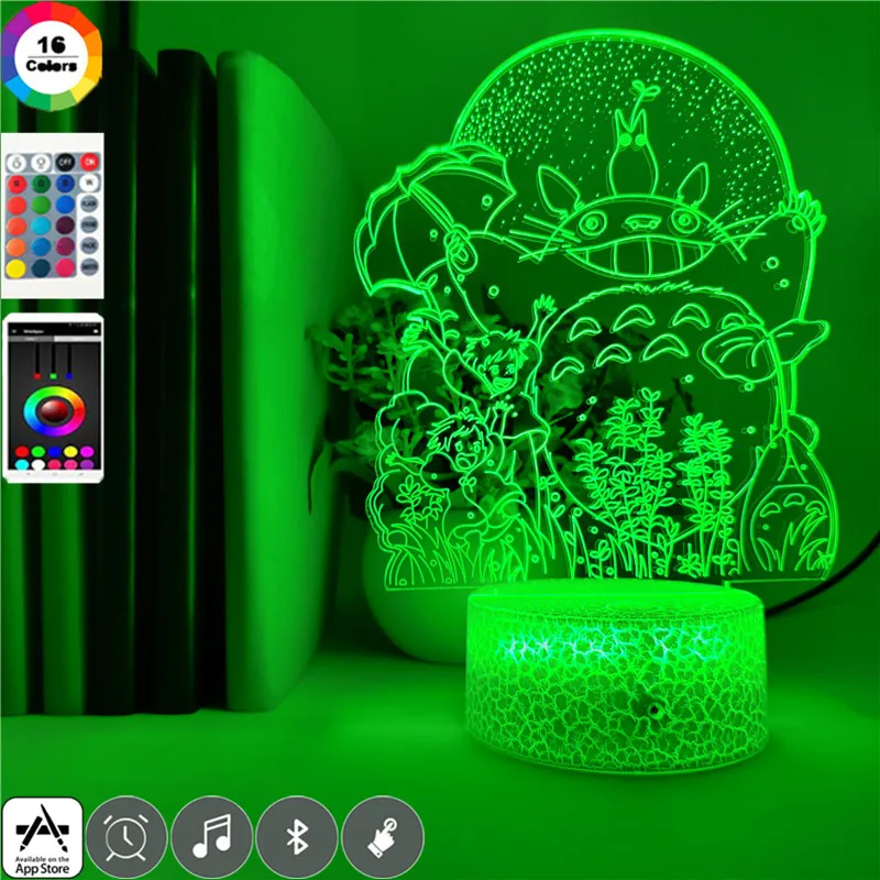 Japońskie Anime Totoro Group Photo 3D Night Light for Child Bedroom Stolik Lampka USB Ładowanie Projekt LED Nightlight App Control