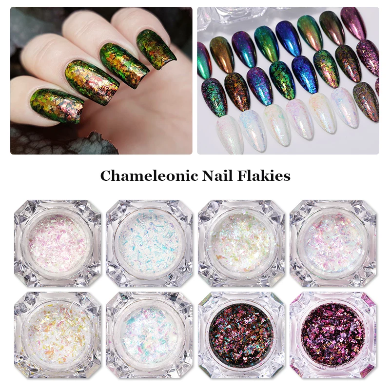 0.1 g/Box Chameleonic Nail Flakies Mirror Or Flaky Effect Shining Powders Dust Pigment Nail Art Decoration