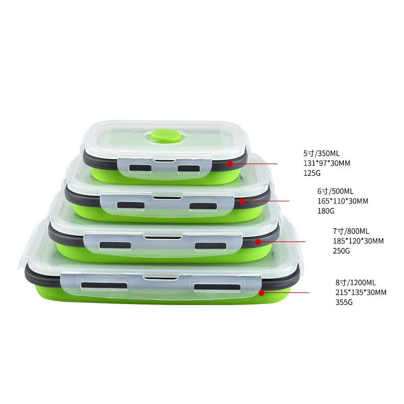 Silikonowy Lunch Box Składany kuchenka mikrofalowa Bento Box Przenośny Prostokąt BPA Free Food Storage Container Dinnerware