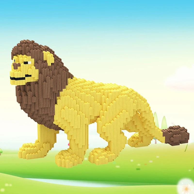 XIZAI 8008 Yellow Male Lion Wild Animal Pet 3D Model 34cm long DIY Mini Magic Blocks Bricks Building Toy for Children no Box