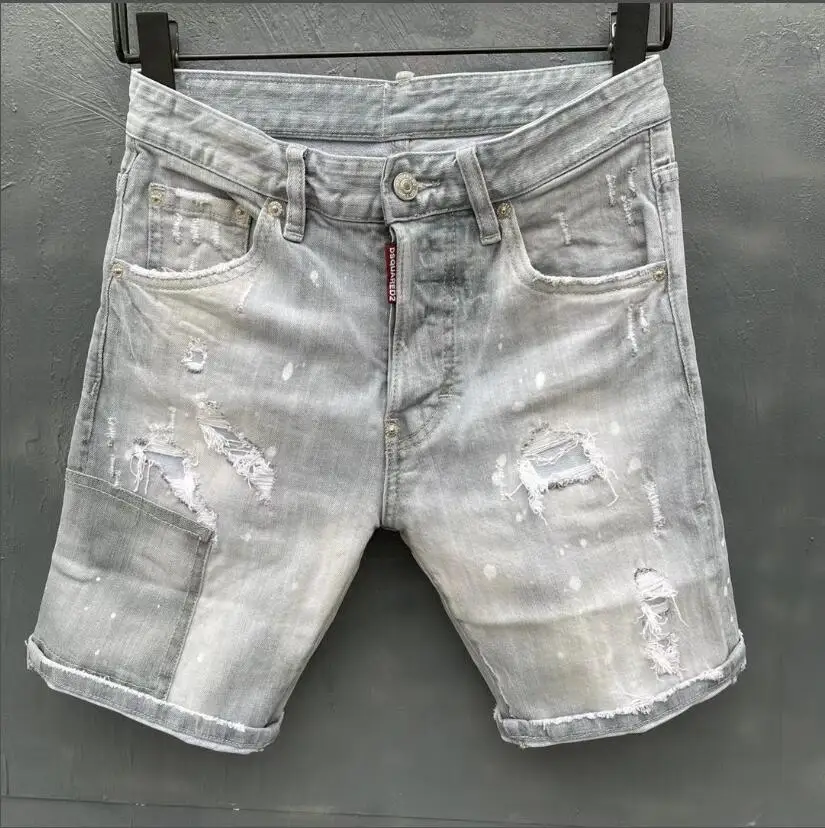 Letnie DSQUARED2 DAMSKIE/męskie krótkie dżinsy malowane proste nogi wąskie dżinsy niebieskie podarte dżinsy pantalones cortos de mujer