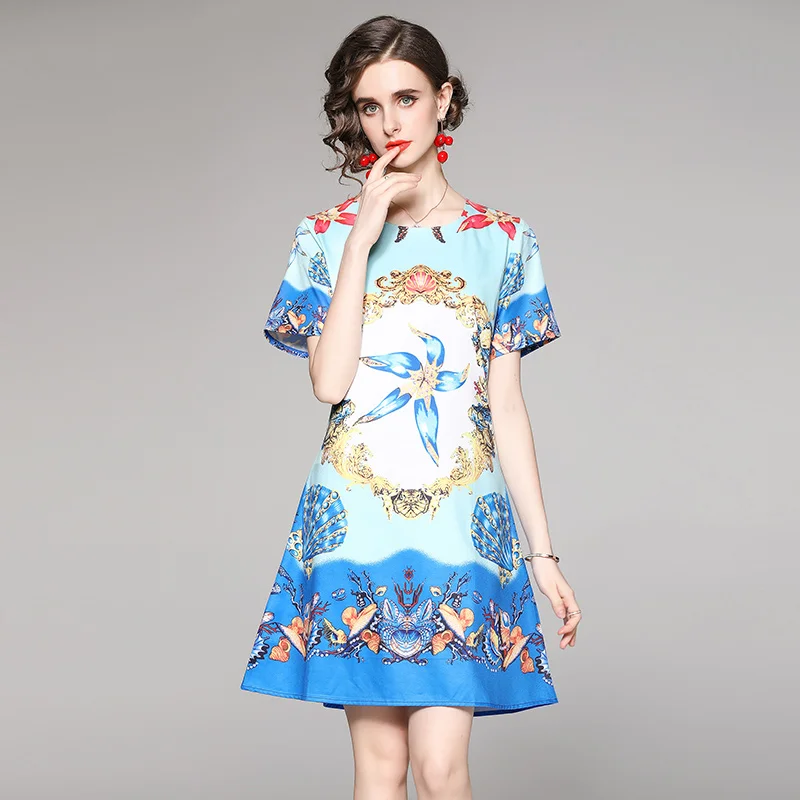 Europejska Amerykańska Moda Anglia Styl Krótki Rękaw Lato Moda Casual Projekt Wydruku Sukienka Kobiety Temat Szczupły Mini Sukienka Zamek Błyskawiczny