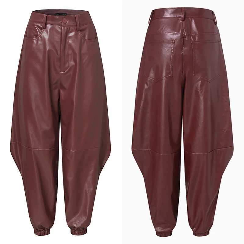 Celmia 2021 Moda Damska Sztuczna Skóra Spodnie Jesień Casual Wysoka Talia Harem Spodnie Długie Palazzo Stałe Robocze Spodnie Sweatwear Femme